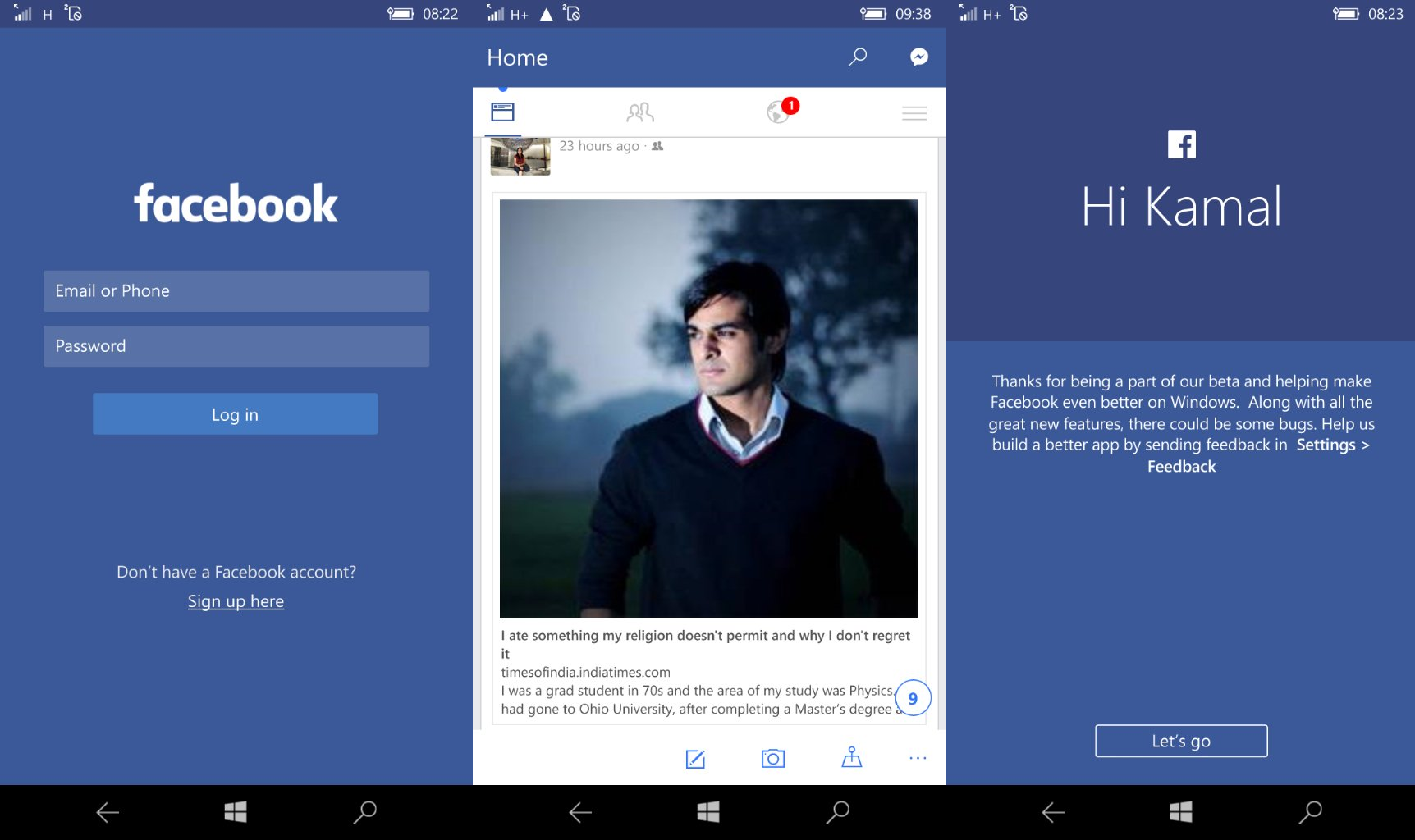 facebook beta windows phone