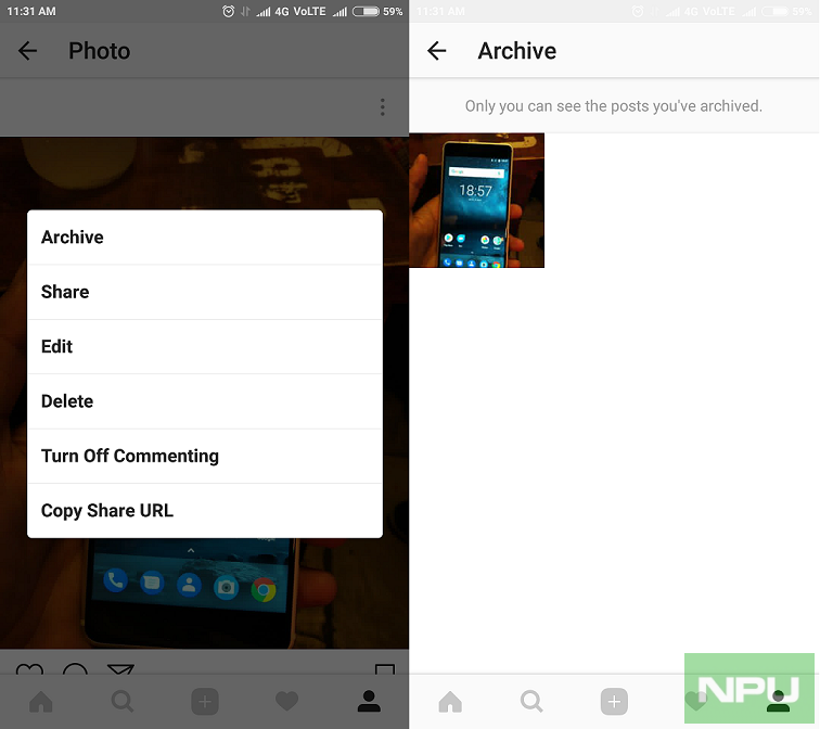 Instagram Archive feature