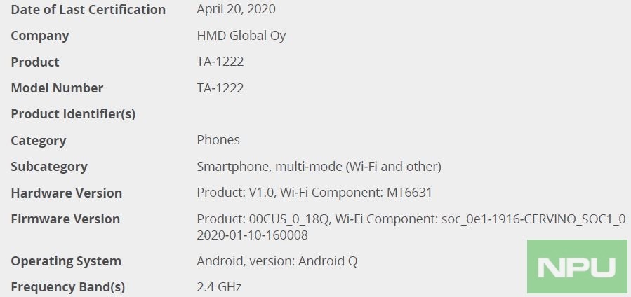 nokia ta 1222 specs