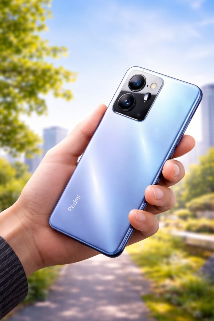 Redmi Note 15 in hand outdoors
