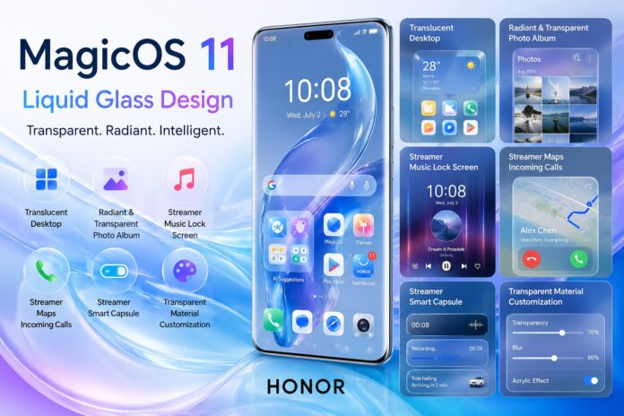 MagicOS 11 liquid glass UI design